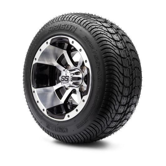 MODZ® 10" Storm Trooper Machined Black Wheels & Street Tires Combo (Arisun Cruze 205/50-10)