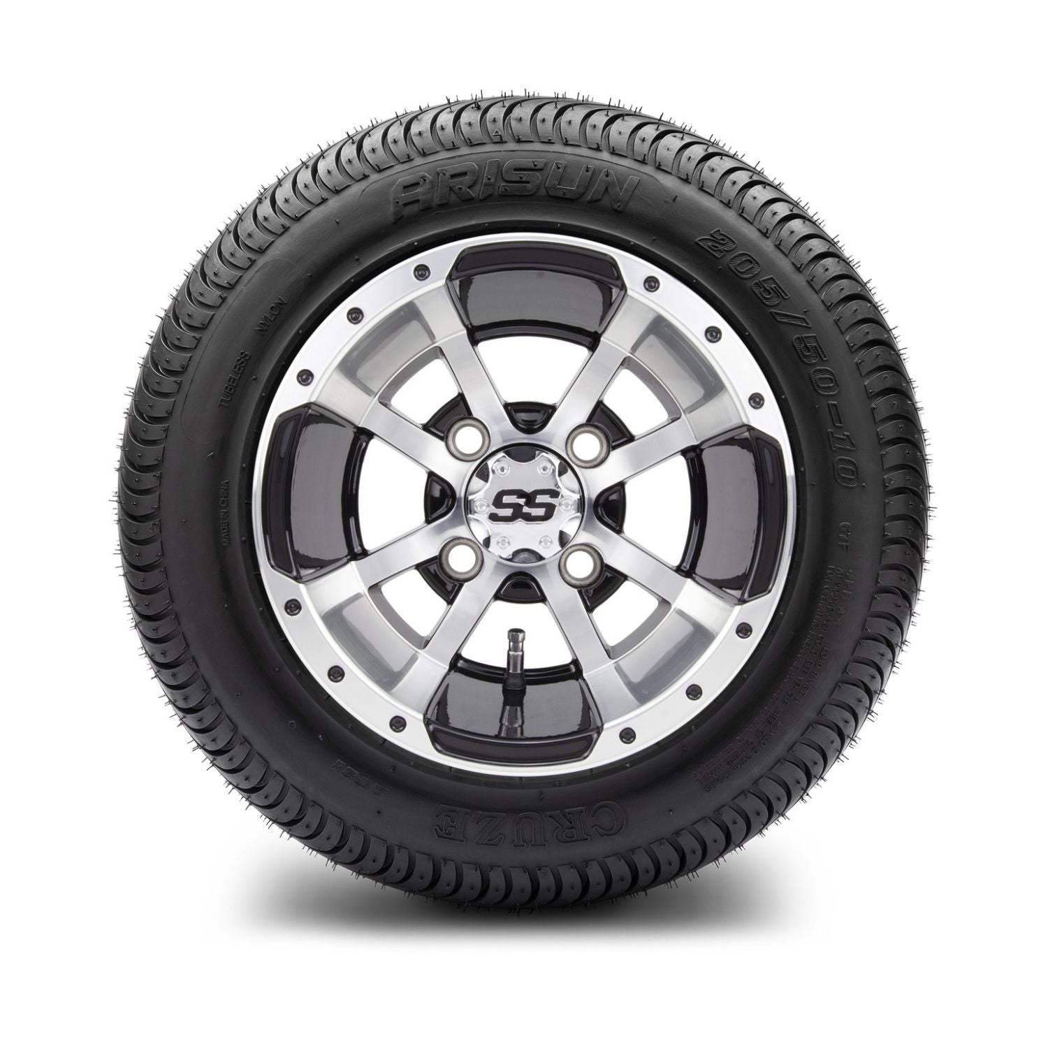 MODZ® 10" Storm Trooper Machined Black Wheels & Street Tires Combo (Arisun Cruze 205/50-10)
