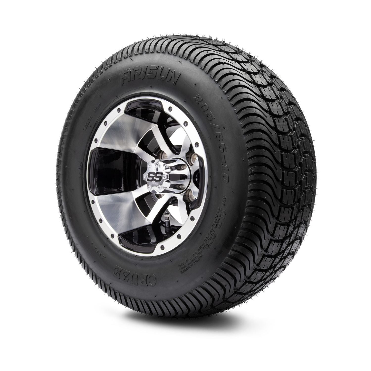 MODZ® 10" Storm Trooper Machined Black Wheels & Street Tires Combo (Arisun Cruze 205/65-10)
