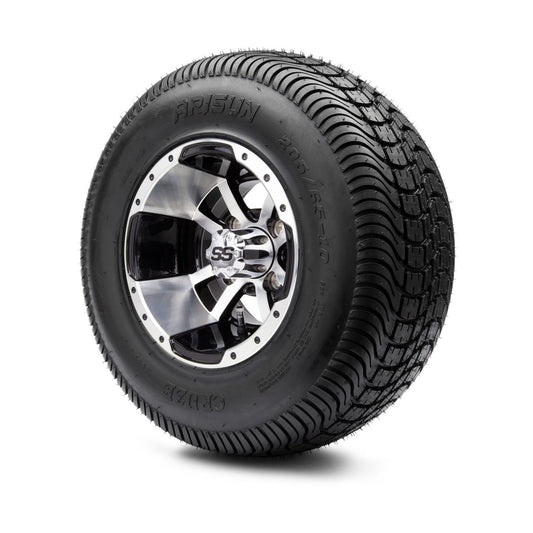 MODZ® 10" Storm Trooper Machined Black Wheels & Street Tires Combo (Arisun Cruze 205/65-10)