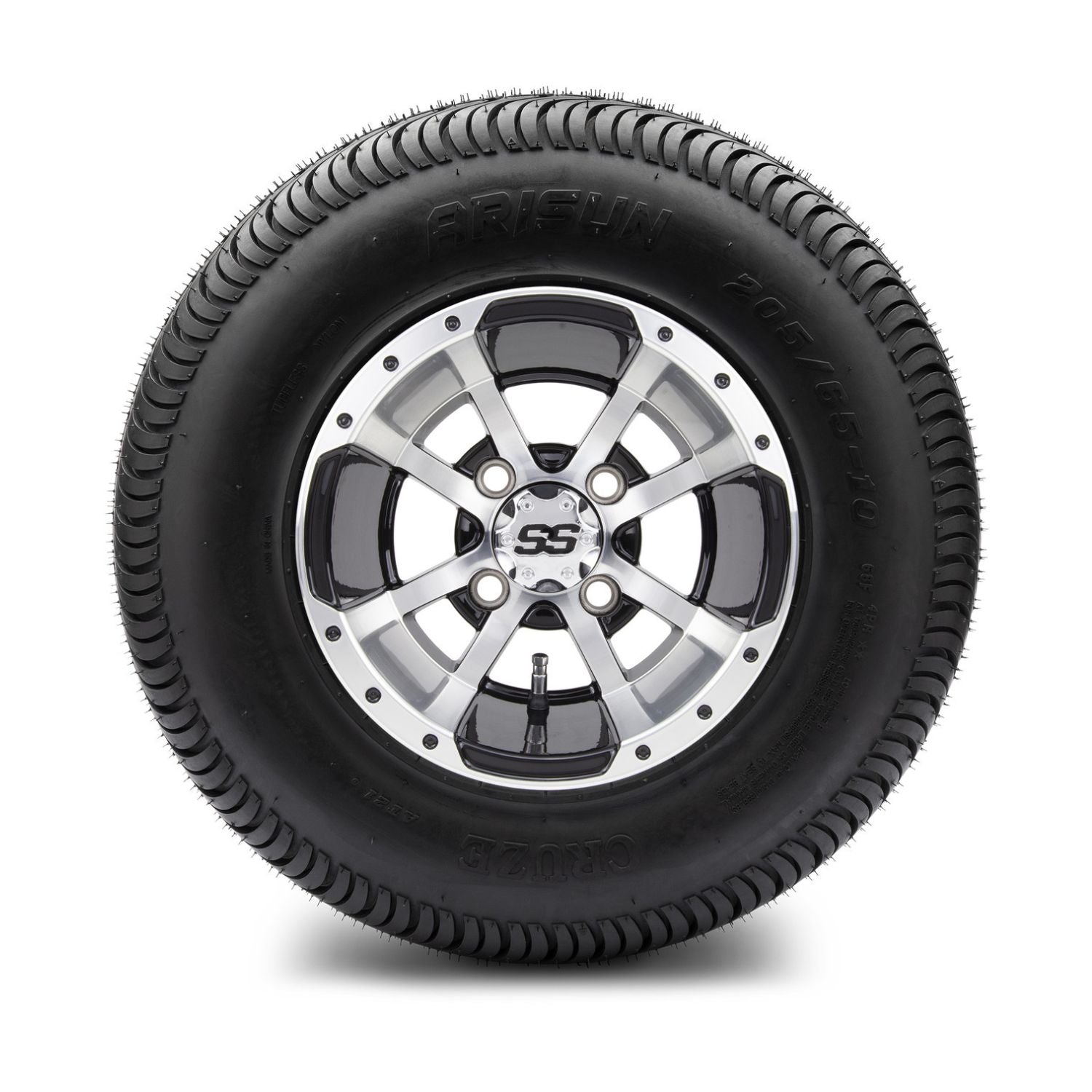MODZ® 10" Storm Trooper Machined Black Wheels & Street Tires Combo (Arisun Cruze 205/65-10)