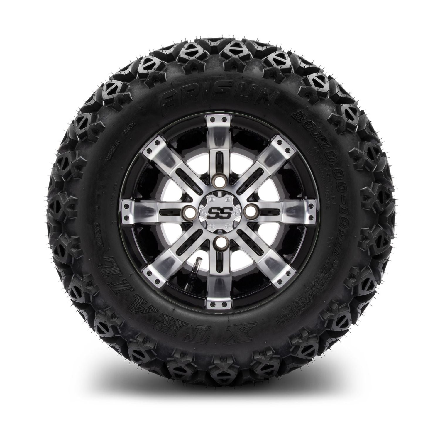 MODZ® 10" Tempest Machined Black Wheels & Off-Road Tires Combo (Arisun X Trail All Terrain 20x10-10)