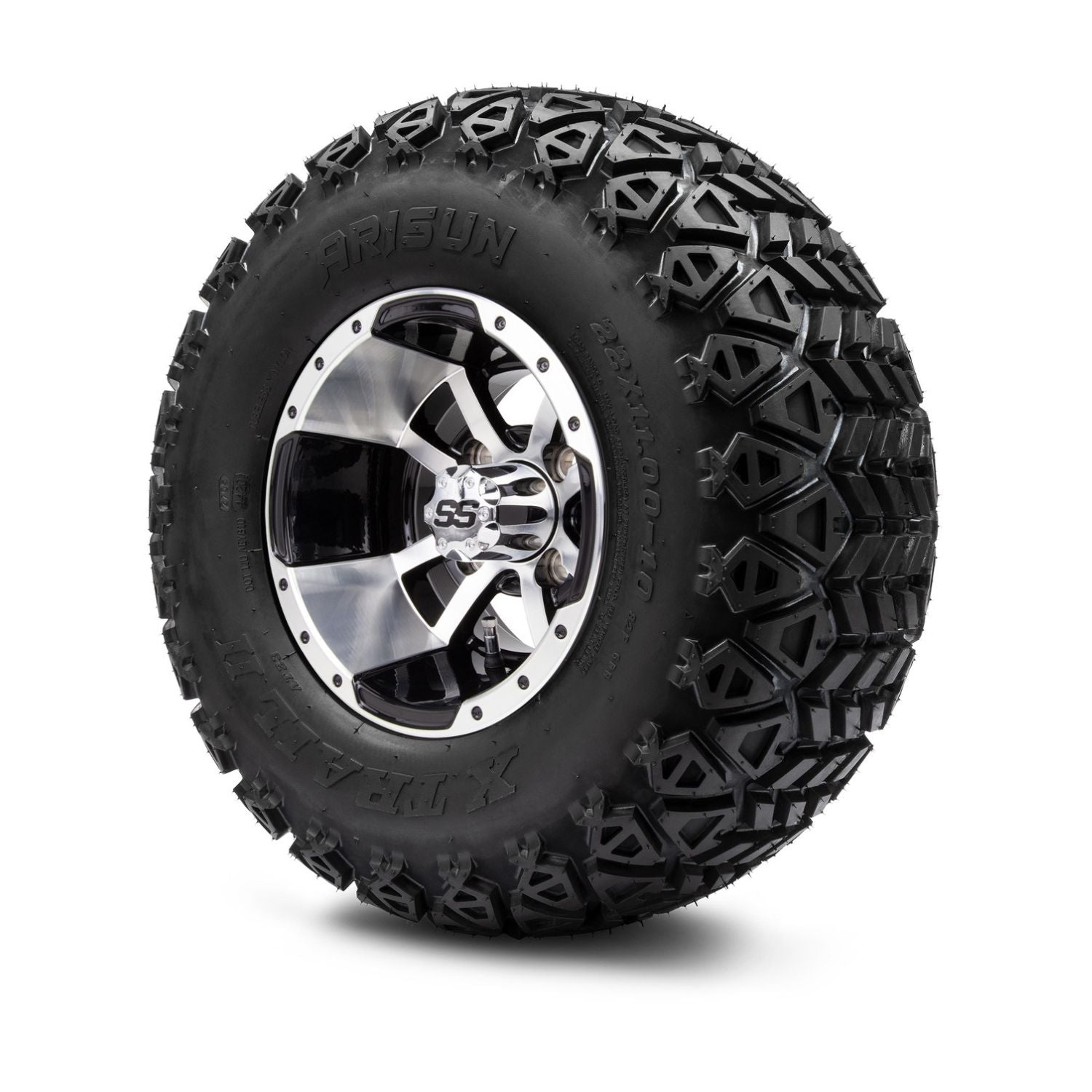 MODZ® 10" Storm Trooper Machined Black Wheels & Off-Road Tires Combo (Arisun X Trail All Terrain 22x11-10)