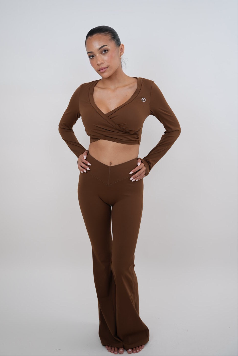 I Am Present Brown Stretch Flare Legging