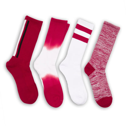 Cardinal / White Casual Socks 4 Pack