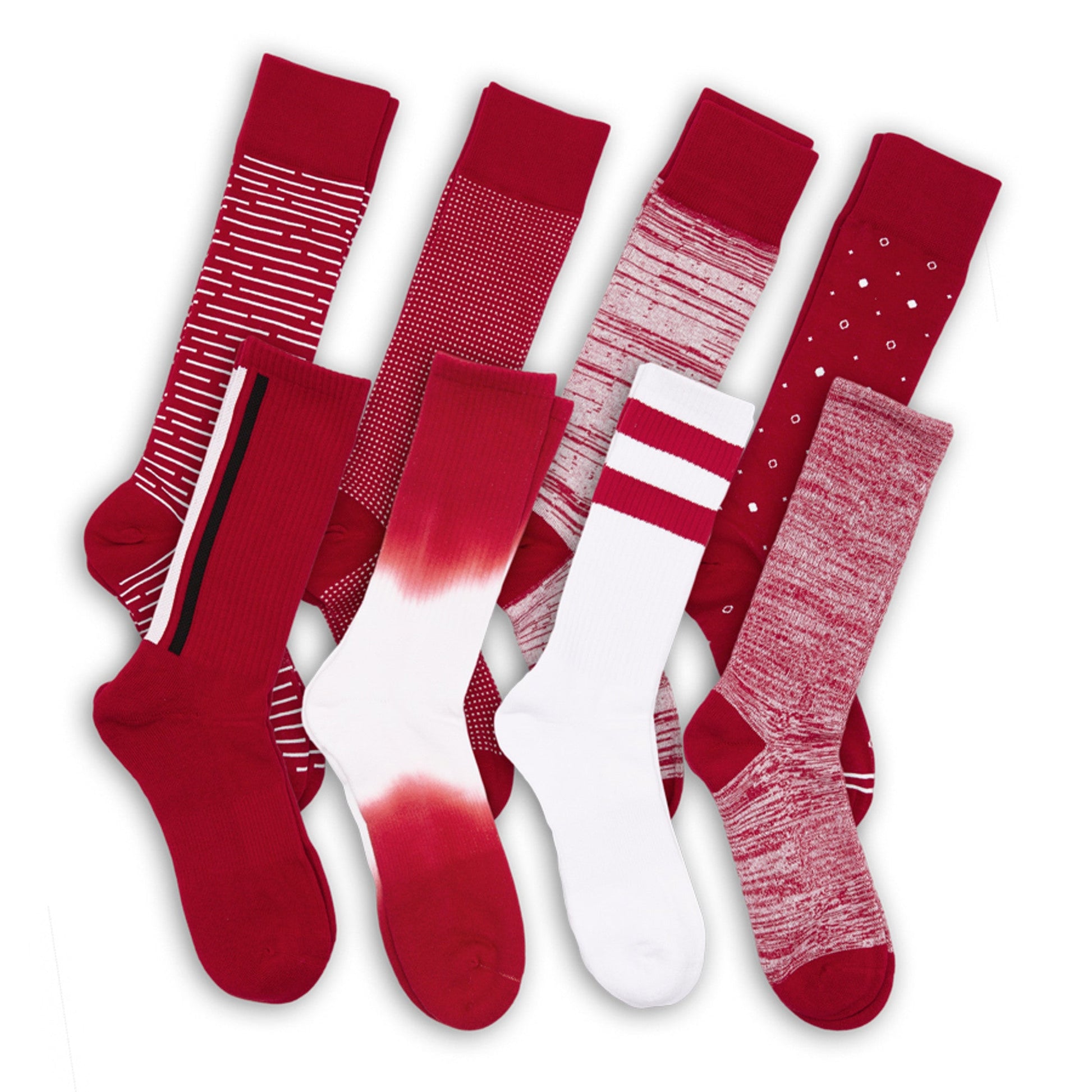 Crimson / White Mixed Socks 8 Pack