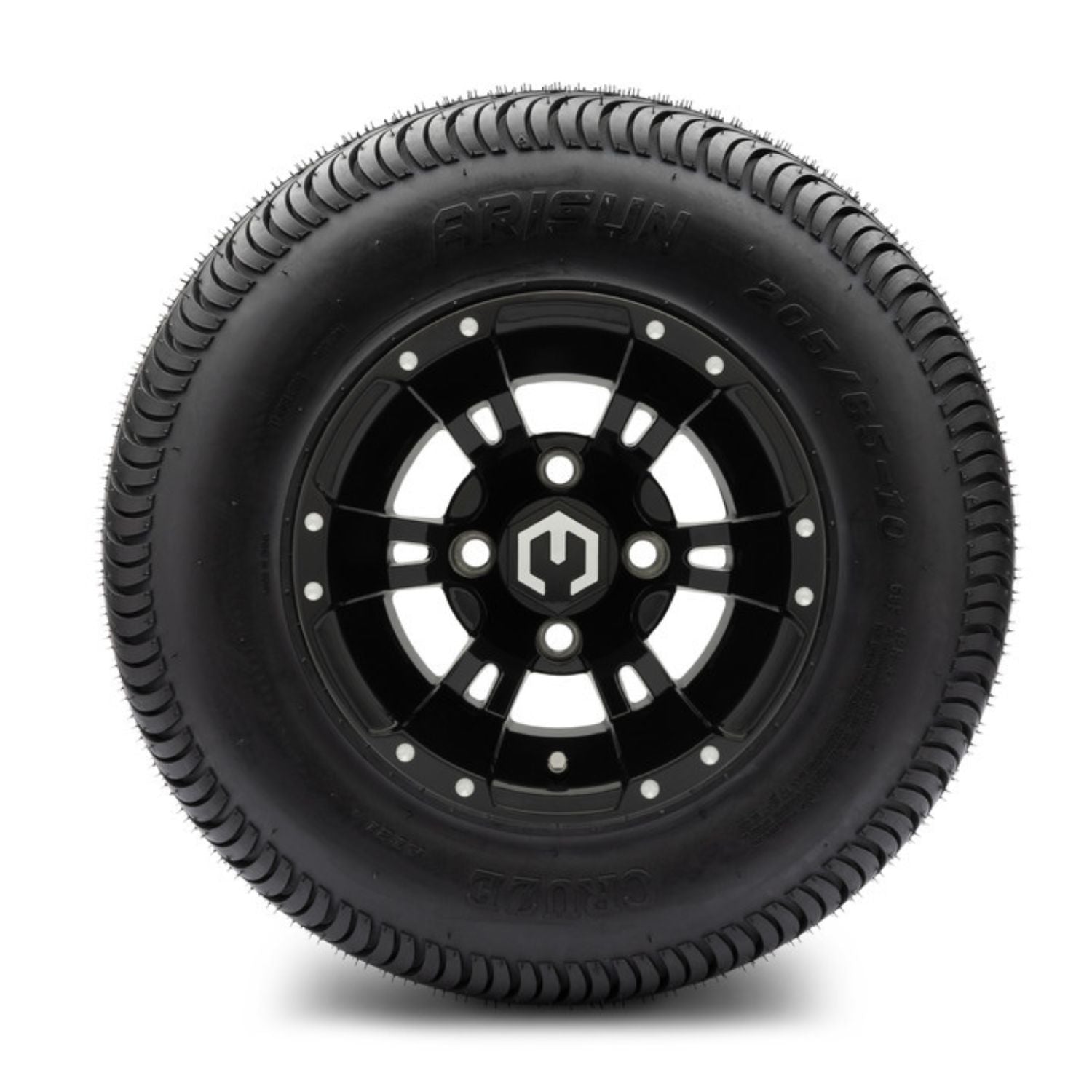 MODZ® 10" Ambush Glossy Black Wheels & Street Tires Combo (Arisun Cruze 205/65-10)