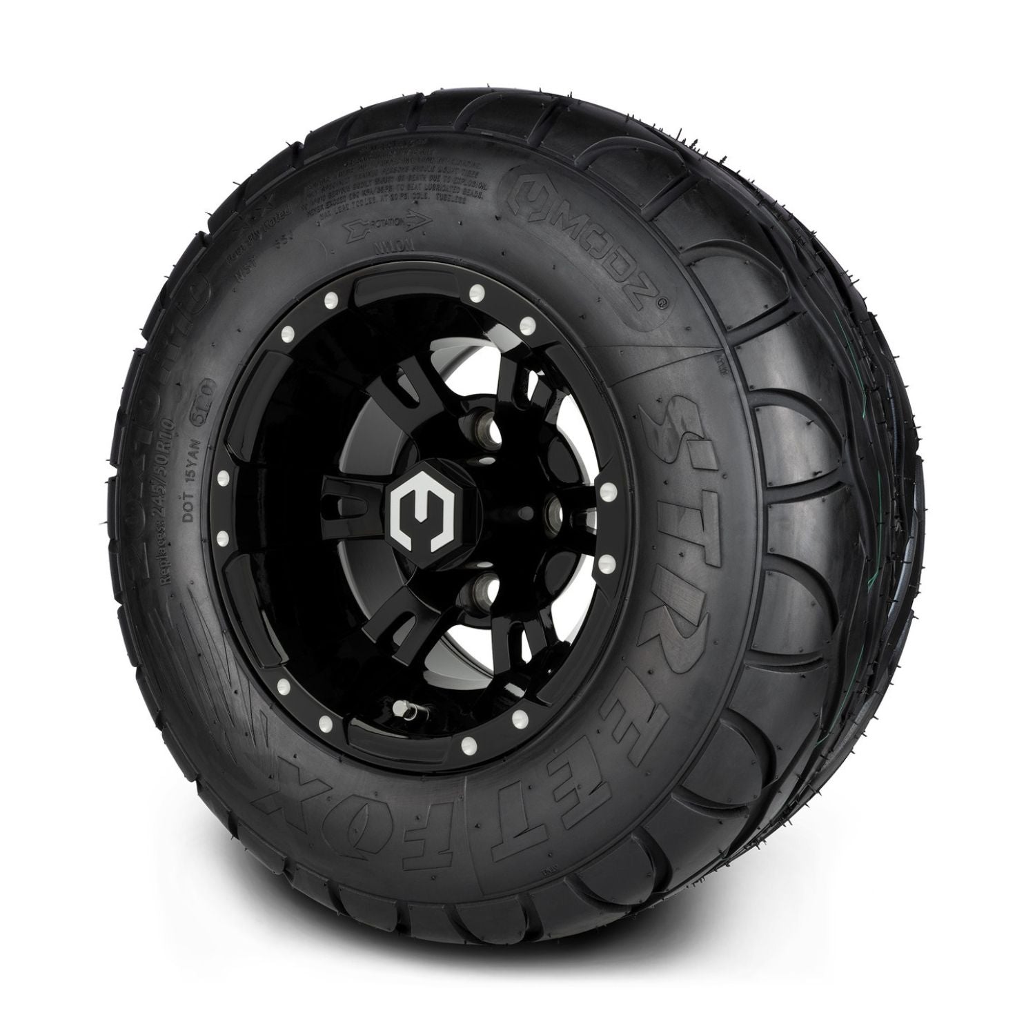 MODZ® 10" Ambush Glossy Black Wheels & Street Tires Combo (MODZ Street Fox Radial 20x10-10)