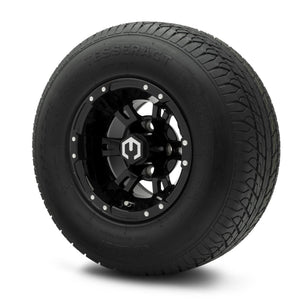 MODZ® 10" Ambush Glossy Black Wheels & Street Tires Combo (Odyssey Tesseract Steel-Belted Radial 205/65-R10)