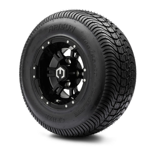 MODZ® 10" Ambush Glossy Black Wheels & Street Tires Combo (Arisun Cruze 205/65-10)