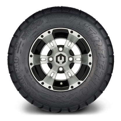 MODZ® 10" Ambush Machined Black Wheels & Street Tires Combo (MODZ Street Fox Radial 20x10-10)
