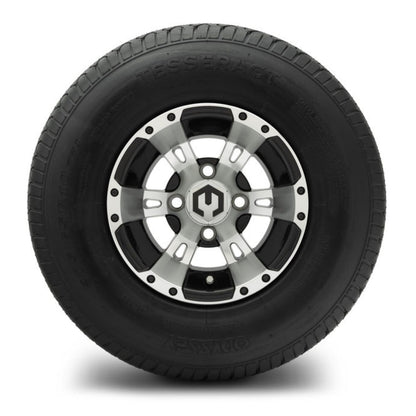 MODZ® 10" Ambush Machined Black Wheels & Street Tires Combo (Odyssey Tesseract Steel-Belted Radial 205/65-R10)