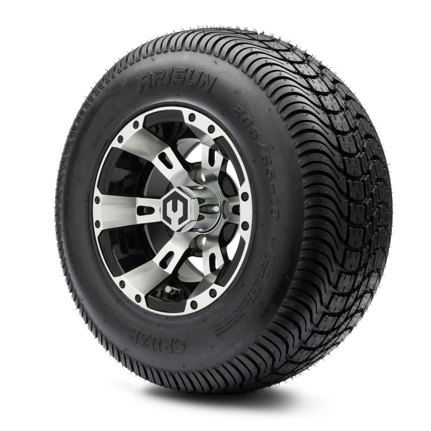 MODZ® 10" Ambush Machined Black Wheels & Street Tires Combo (Arisun Cruze 205/65-10)
