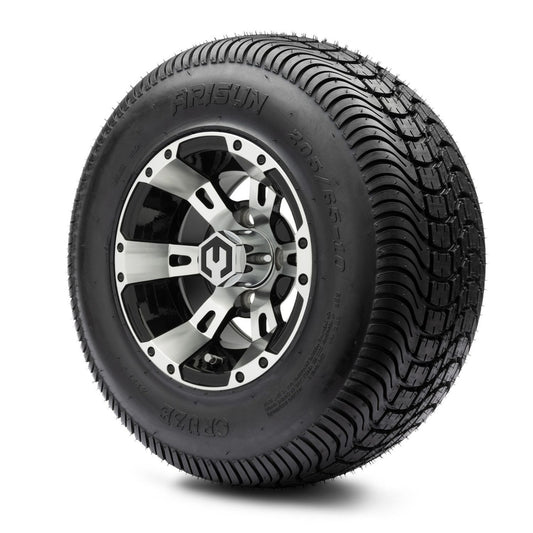 MODZ® 10" Ambush Machined Black Wheels & Street Tires Combo (Arisun Cruze 205/65-10)