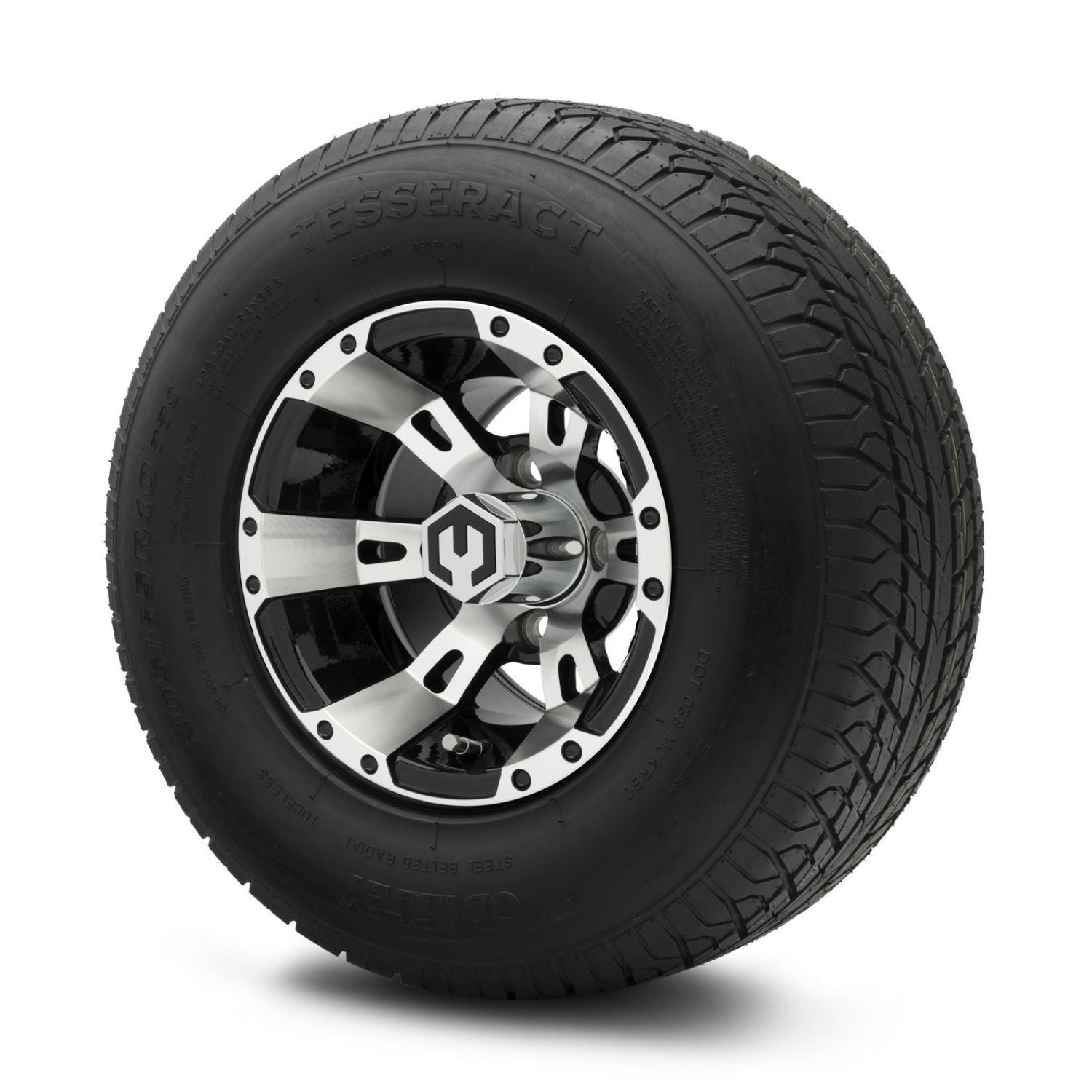 MODZ® 10" Ambush Machined Black Wheels & Street Tires Combo (Odyssey Tesseract Steel-Belted Radial 205/65-R10)