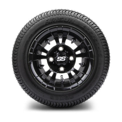 MODZ® 10" Vampire Glossy Black Wheels & Street Tires Combo (Arisun Cruze 205/50-10)