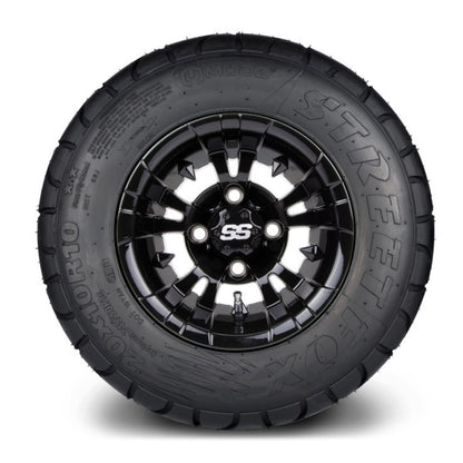 MODZ® 10" Vampire Glossy Black Wheels & Street Tires Combo (MODZ Street Fox Radial 20x10-10)