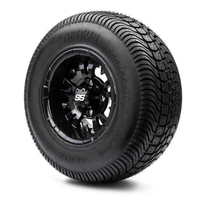 MODZ® 10" Vampire Glossy Black Wheels & Street Tires Combo (Arisun Cruze 205/65-10)