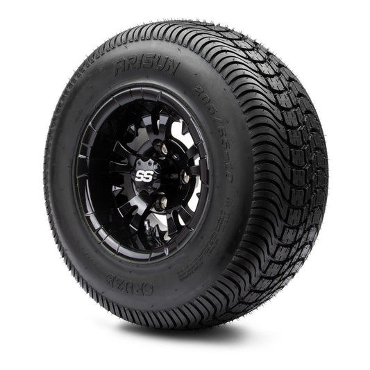 MODZ® 10" Vampire Glossy Black Wheels & Street Tires Combo (Arisun Cruze 205/65-10)