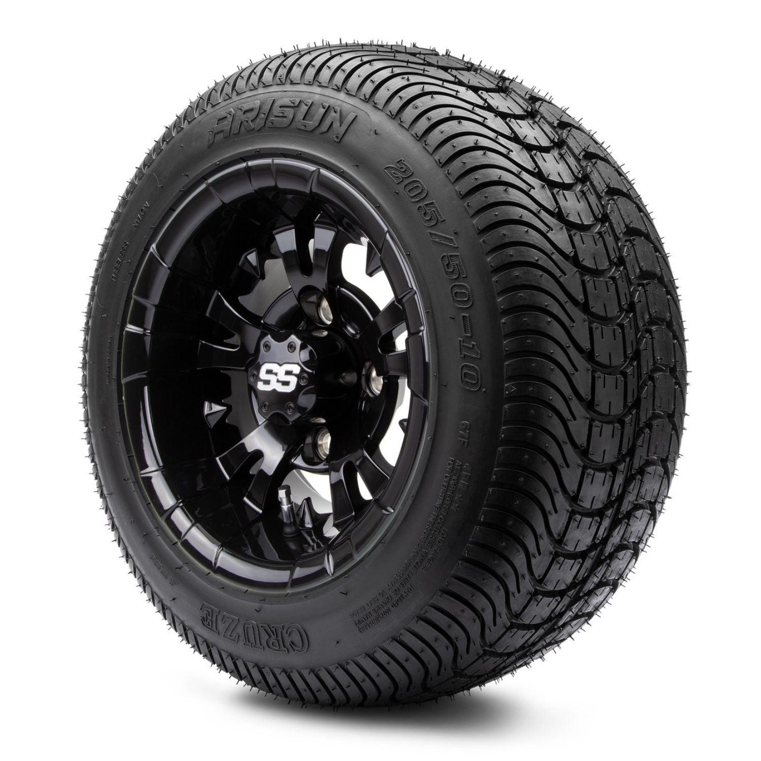 MODZ® 10" Vampire Glossy Black Wheels & Street Tires Combo (Arisun Cruze 205/50-10)