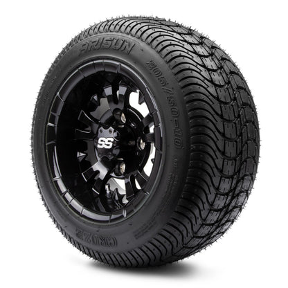 MODZ® 10" Vampire Glossy Black Wheels & Street Tires Combo (Arisun Cruze 205/50-10)