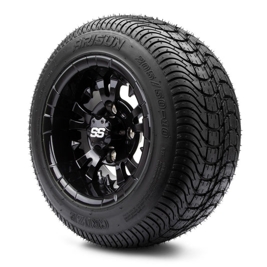 MODZ® 10" Vampire Glossy Black Wheels & Street Tires Combo (Arisun Cruze 205/50-10)