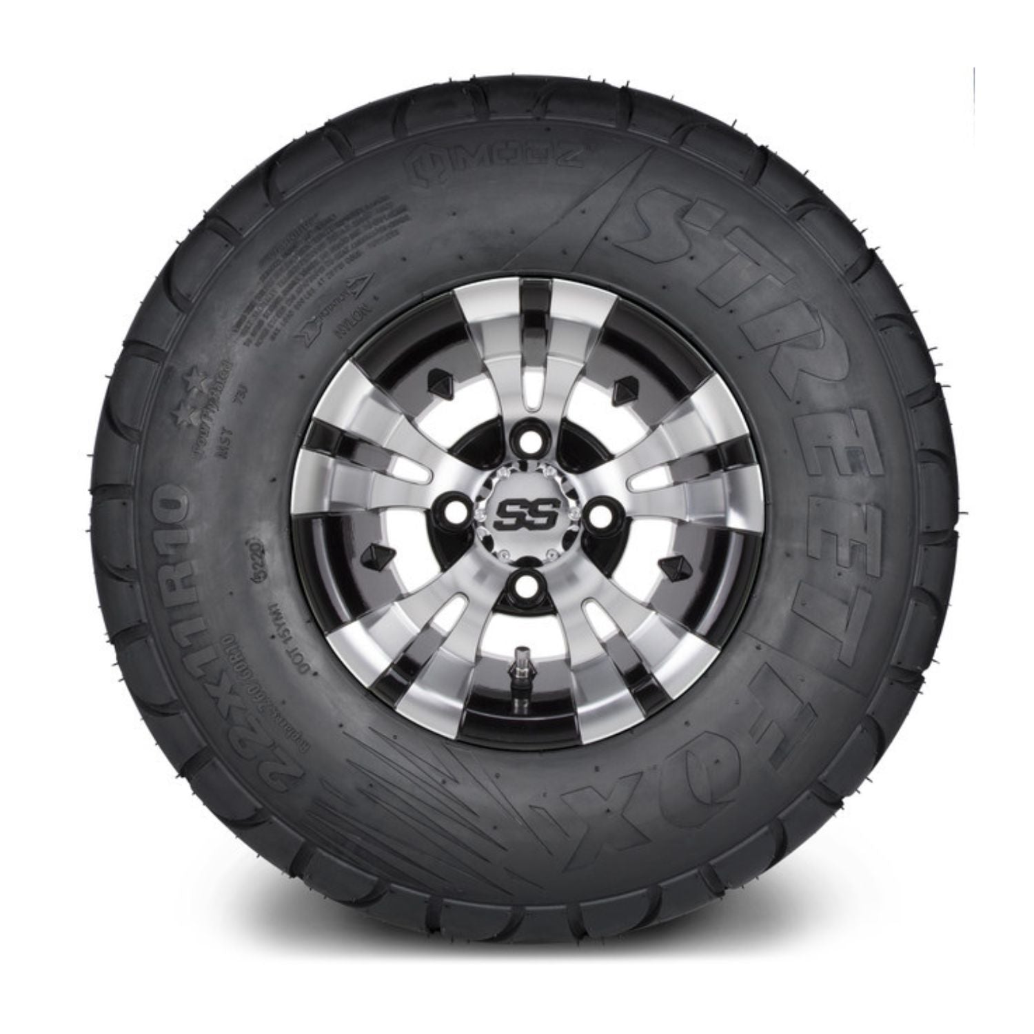 MODZ® 10" Vampire Machined Black Wheels & Street Tires Combo (MODZ Street Fox Radial 22x11-10)