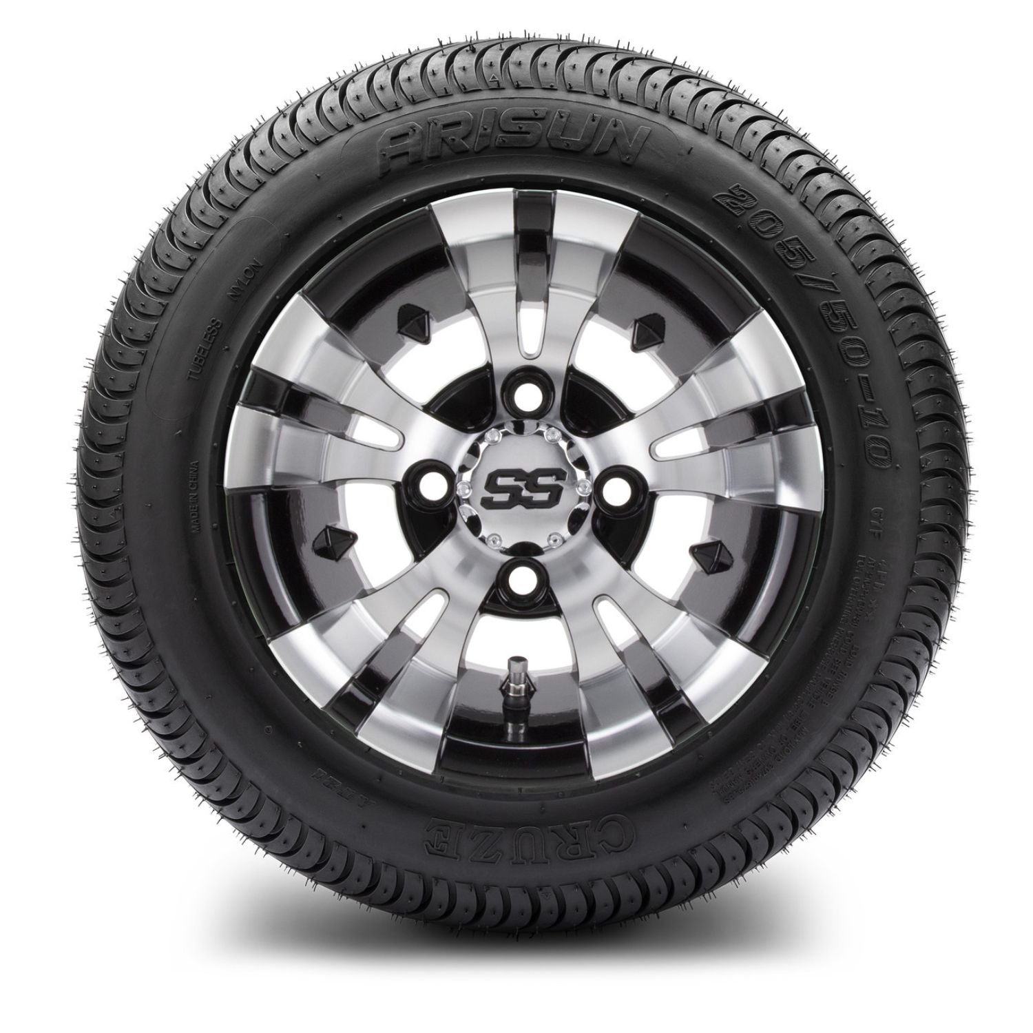 MODZ® 10" Vampire Machined Black Wheels & Street Tires Combo (Arisun Cruze 205/50-10)