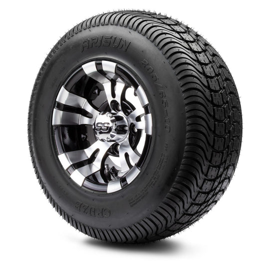 MODZ® 10" Vampire Machined Black Wheels & Street Tires Combo (Arisun Cruze 205/65-10)