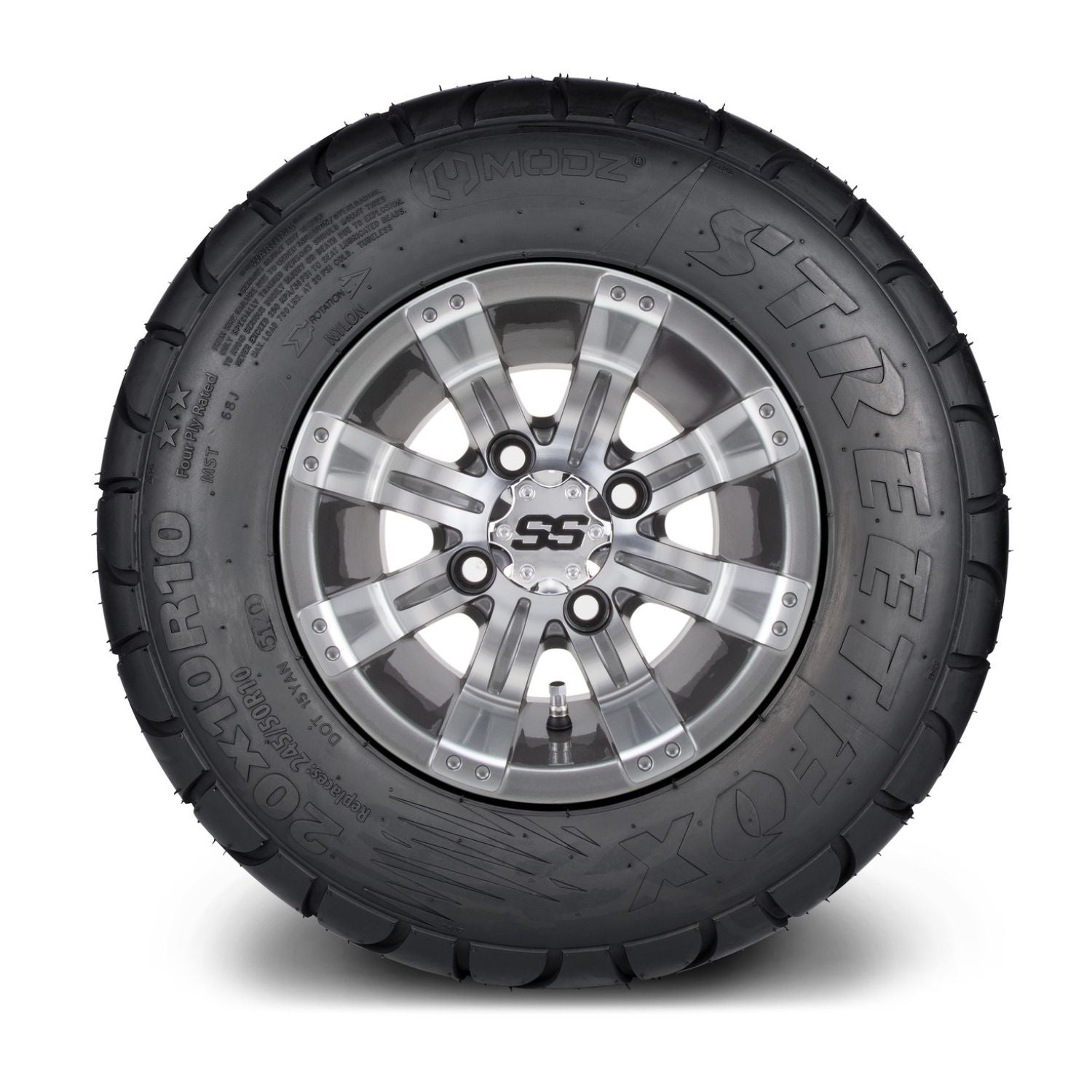 MODZ® 10" Tempest Gunmetal Wheels & Street Tires Combo (MODZ Street Fox Radial 20x10-10)