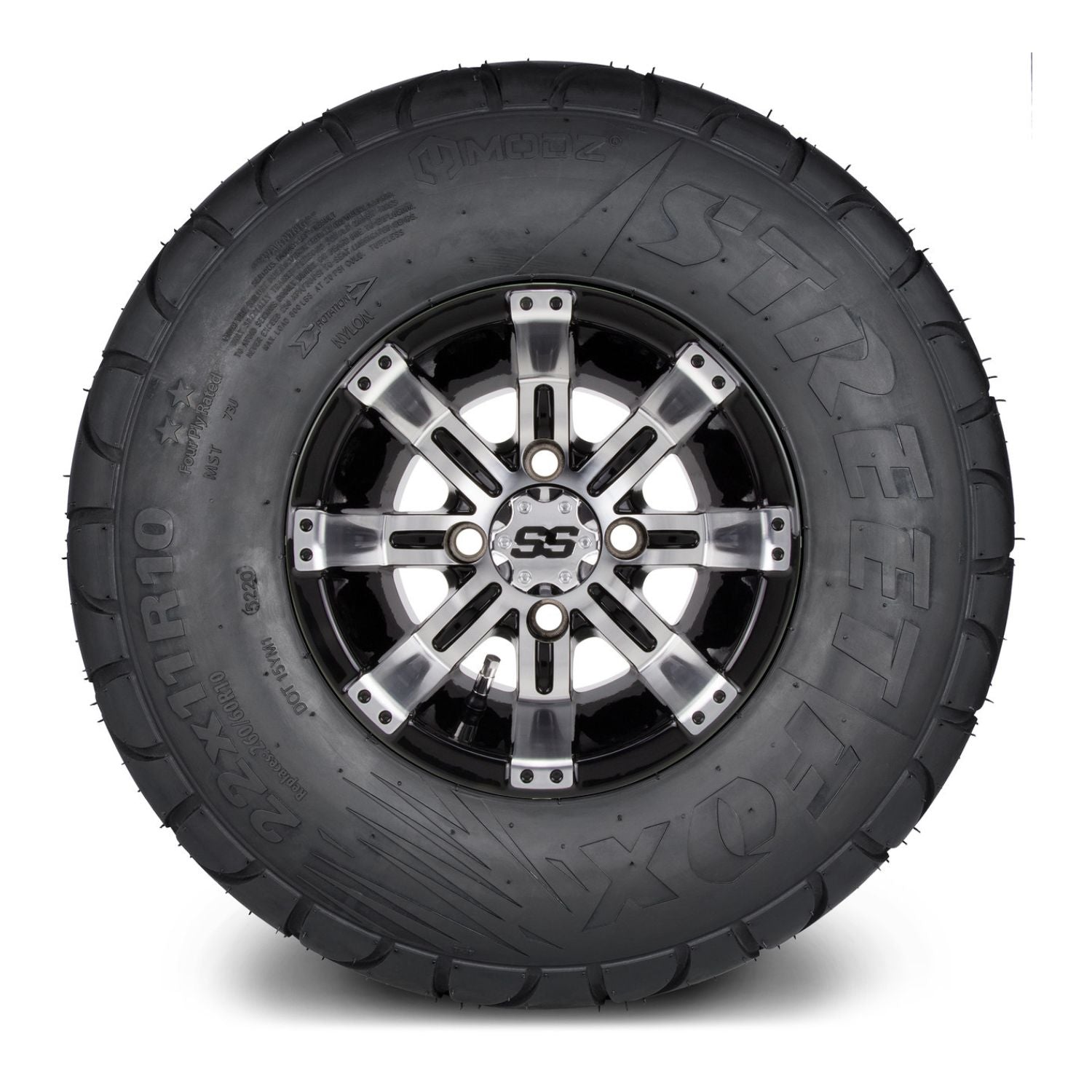 MODZ® 10" Tempest Machined Black Wheels & Street Tires Combo (MODZ Street Fox Radial 22x11-10)