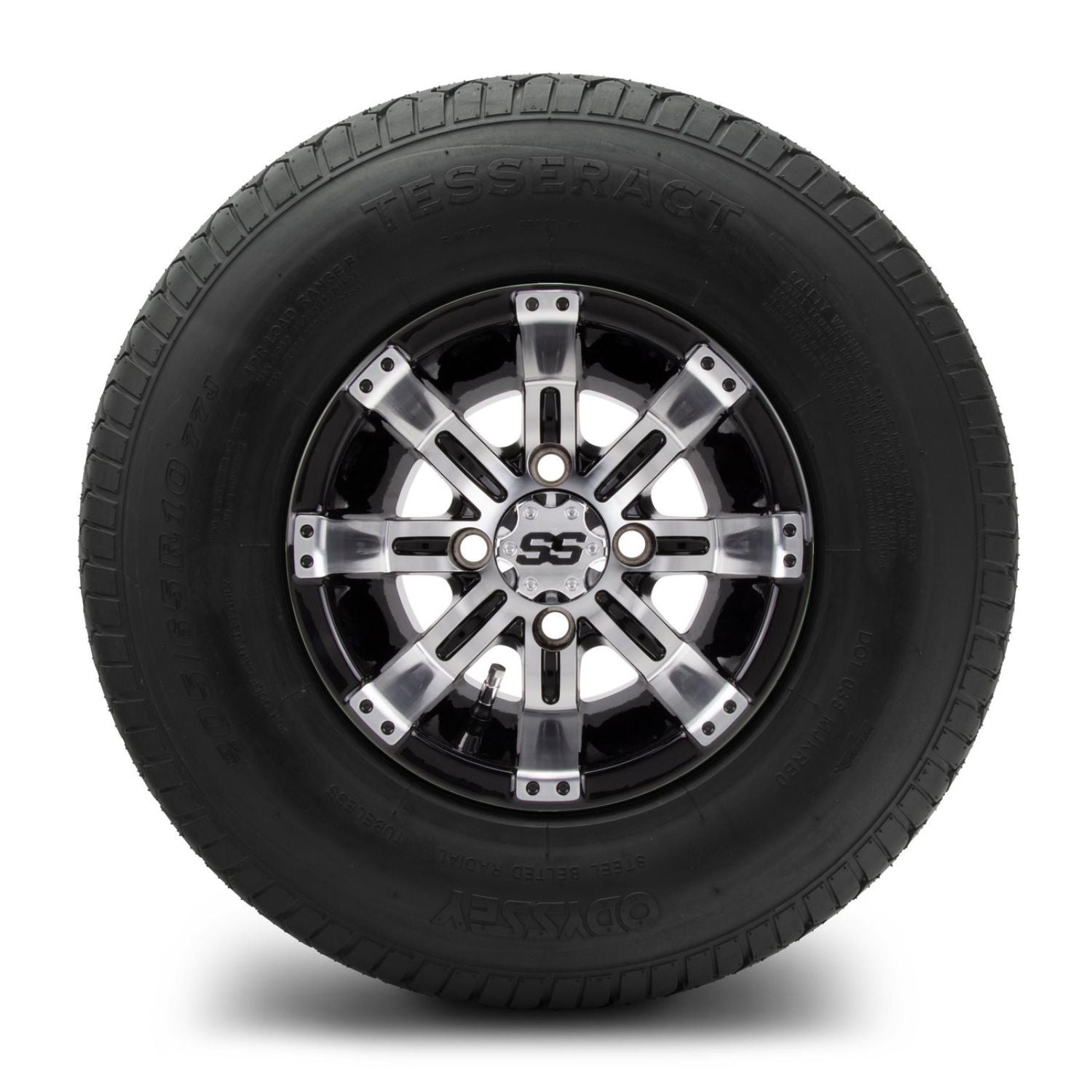 MODZ® 10" Tempest Machined Black Wheels & Street Tires Combo (Odyssey Tesseract Steel-Belted Radial 205/65-R10)