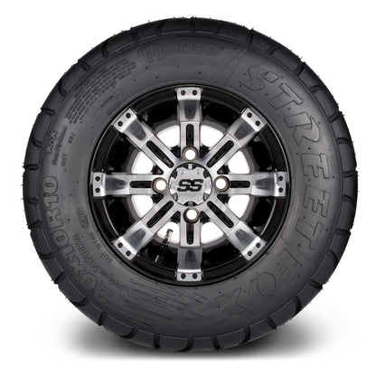 MODZ® 10" Tempest Machined Black Wheels & Street Tires Combo (MODZ Street Fox Radial 20x10-10)