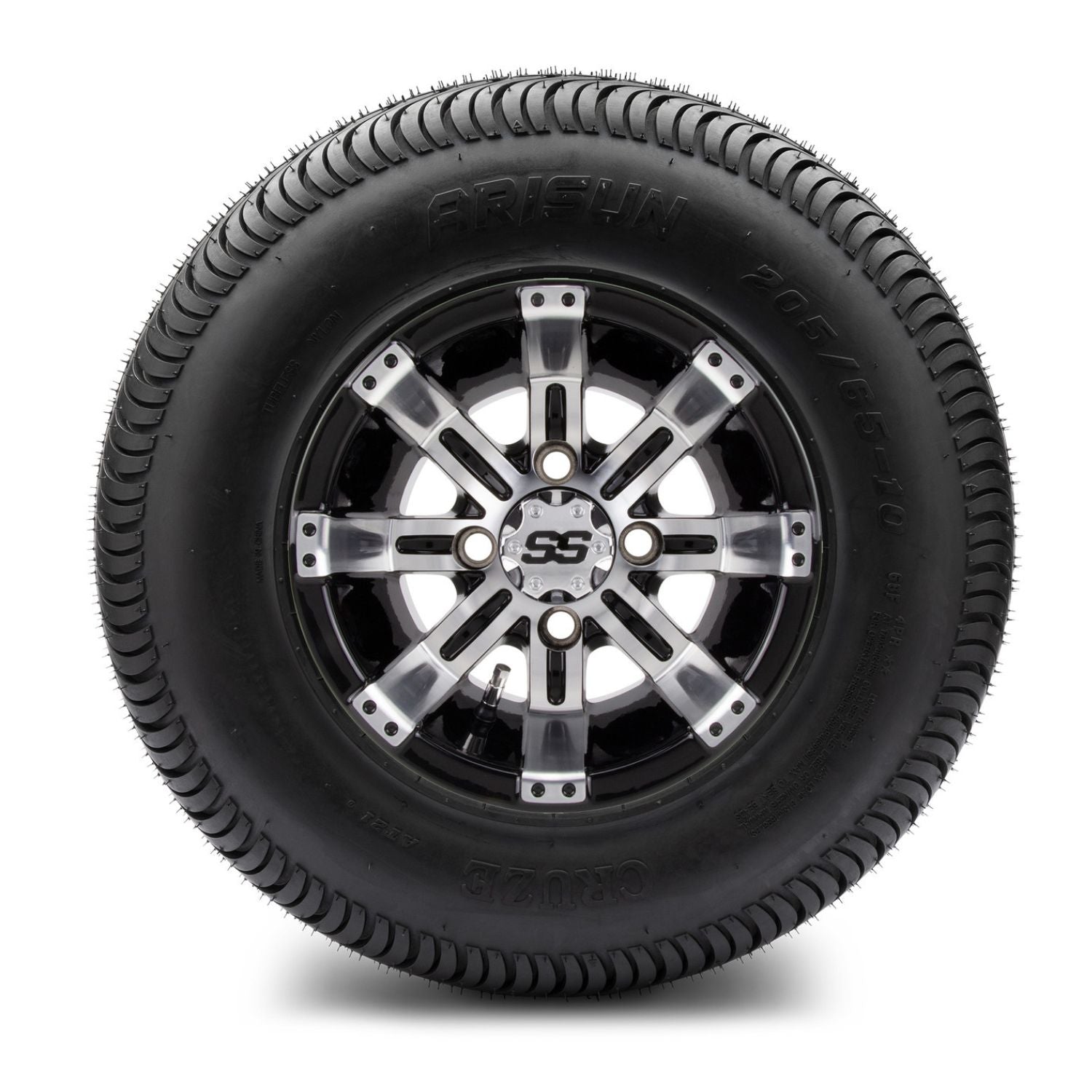 MODZ® 10" Tempest Machined Black Wheels & Street Tires Combo (Arisun Cruze 205/65-10)