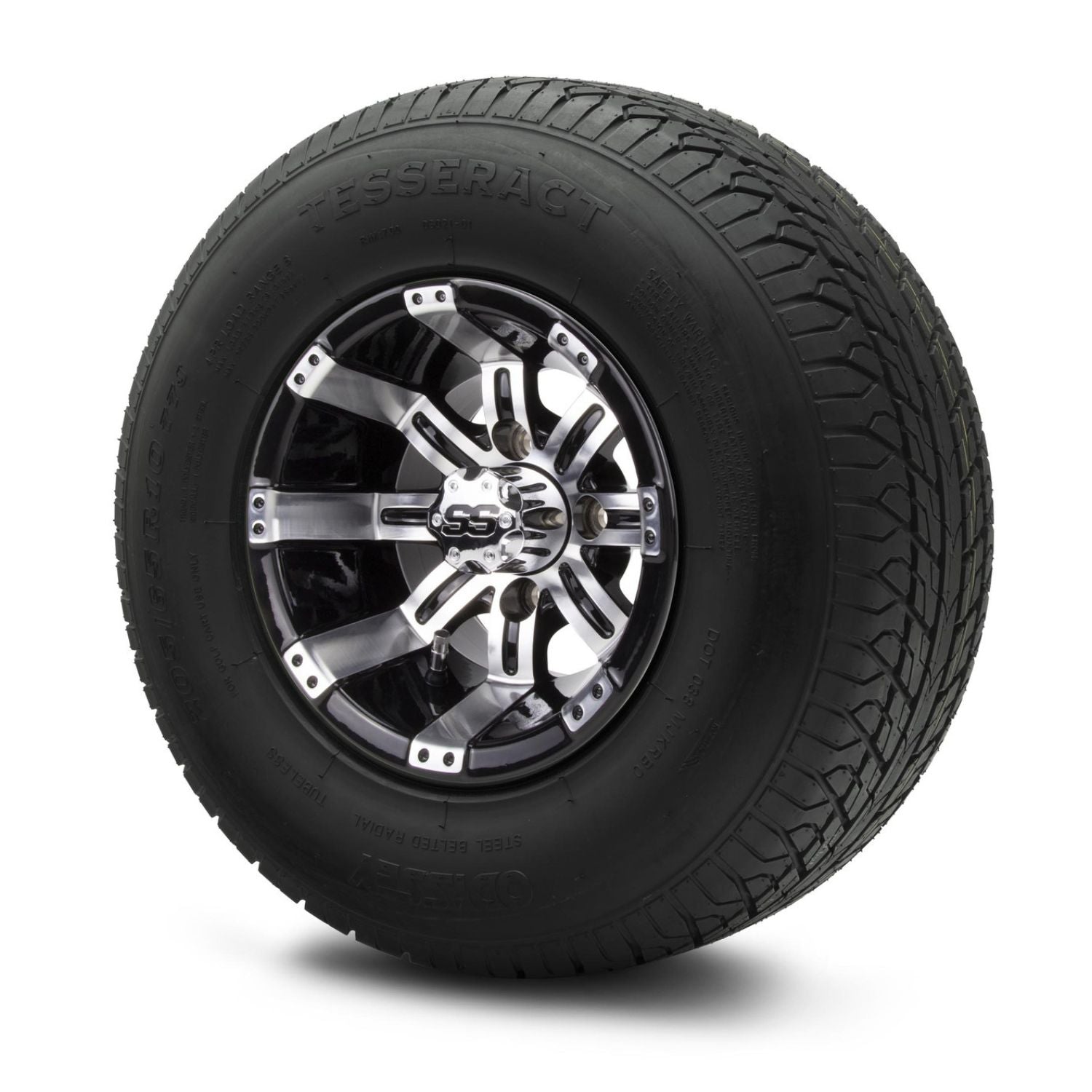 MODZ® 10" Tempest Machined Black Wheels & Street Tires Combo (Odyssey Tesseract Steel-Belted Radial 205/65-R10)