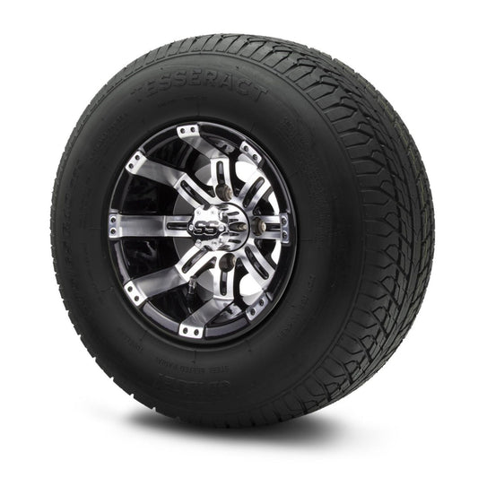 MODZ® 10" Tempest Machined Black Wheels & Street Tires Combo (Odyssey Tesseract Steel-Belted Radial 205/65-R10)
