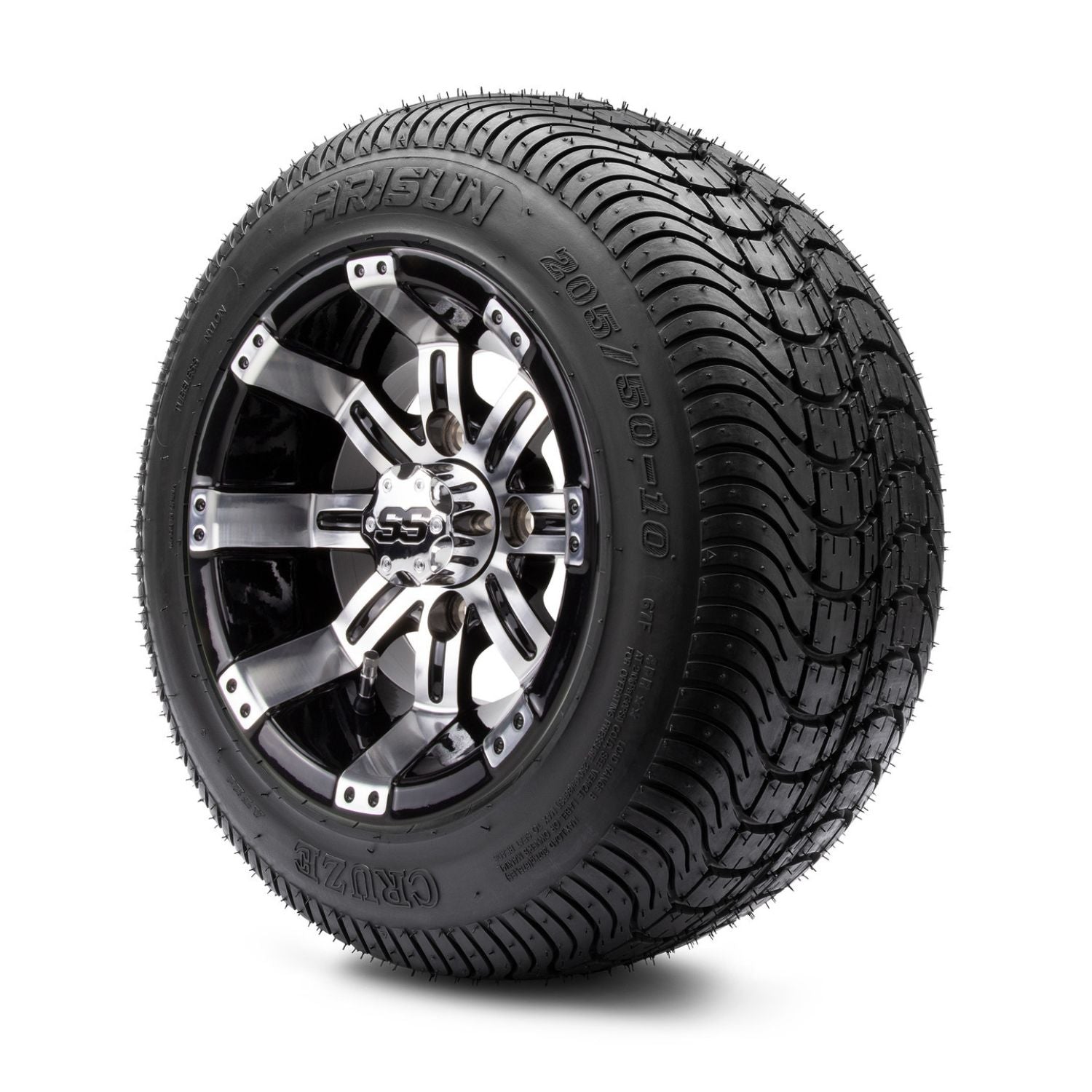 MODZ® 10" Tempest Machined Black Wheels & Street Tires Combo (Arisun Cruze 205/50-10)