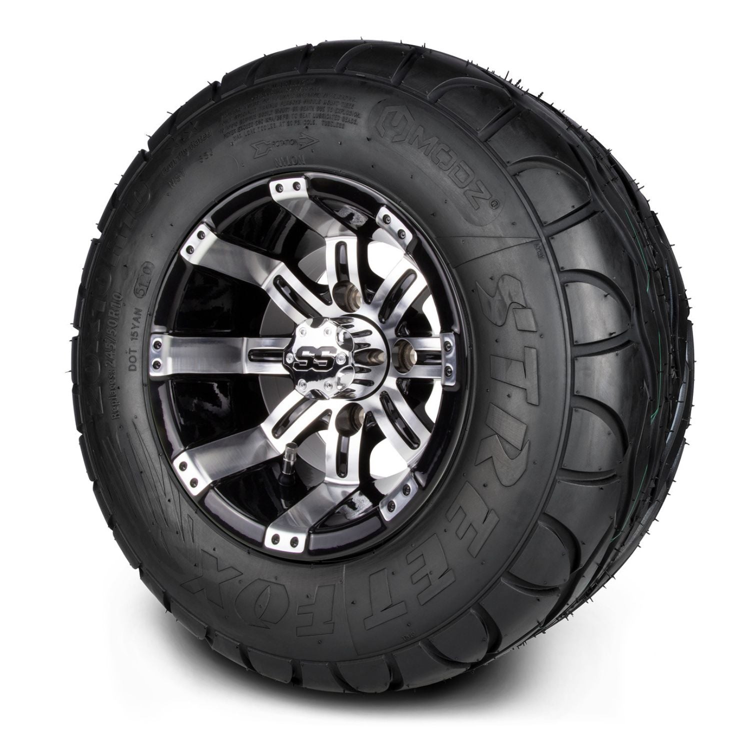 MODZ® 10" Tempest Machined Black Wheels & Street Tires Combo (MODZ Street Fox Radial 20x10-10)