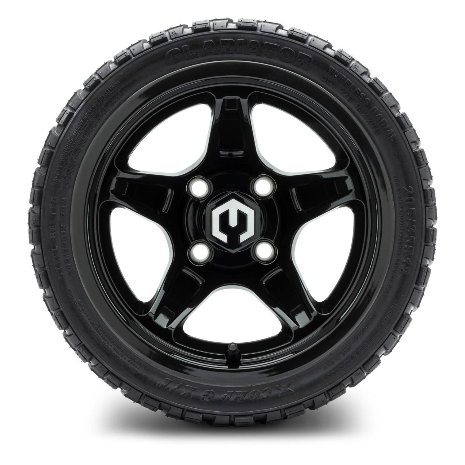MODZ® 12" Drift Glossy Black Wheels & Off-Road Tires Combo (Xcomp Gladiator Radial 215/40R-12)