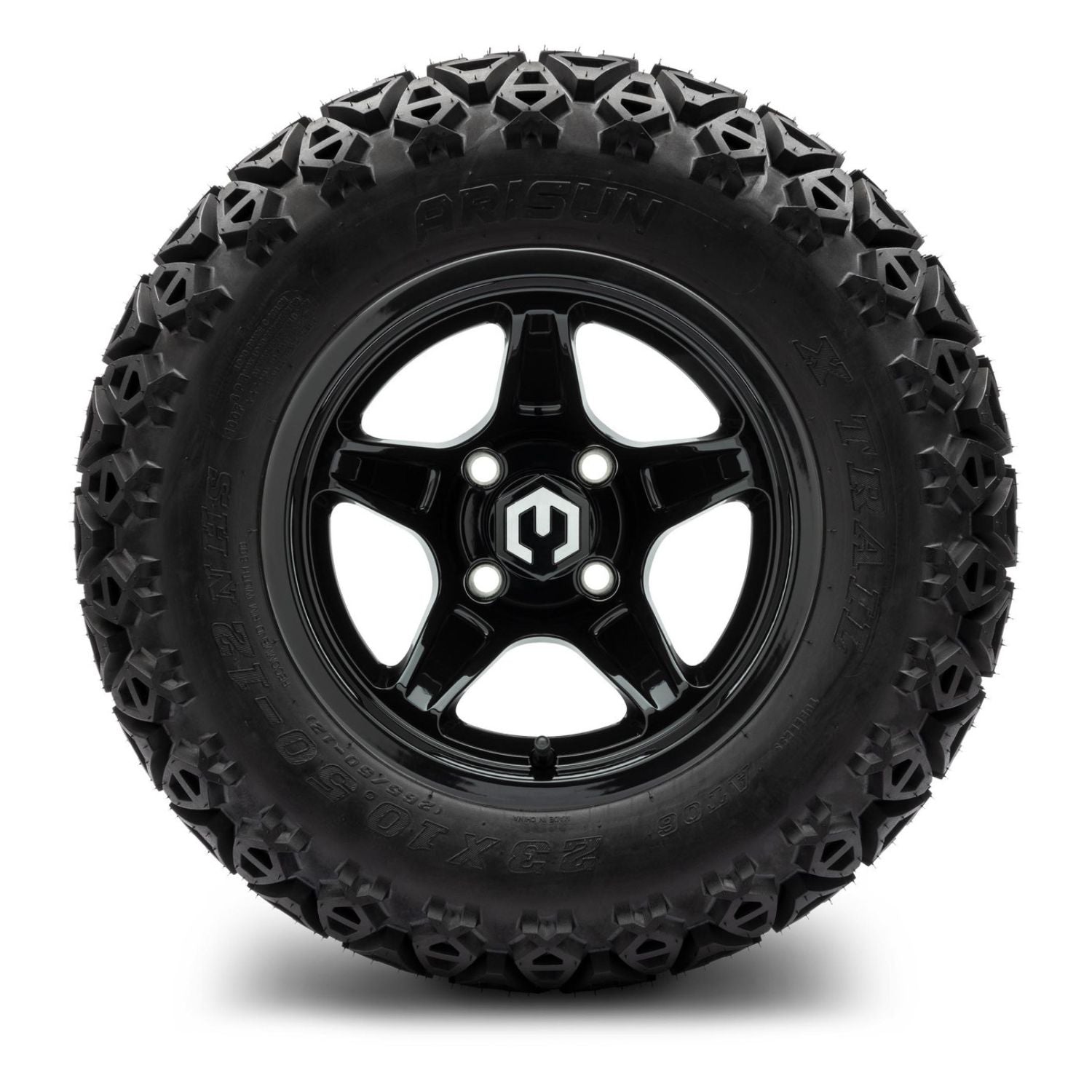 MODZ® 12" Drift Glossy Black Wheels & Off-Road Tires Combo (Arisun X-Trail All-Terrain 23x10.50-12)