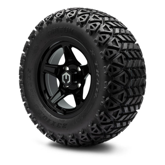 MODZ® 12" Drift Glossy Black Wheels & Off-Road Tires Combo (Arisun X-Trail All-Terrain 23x10.50-12)