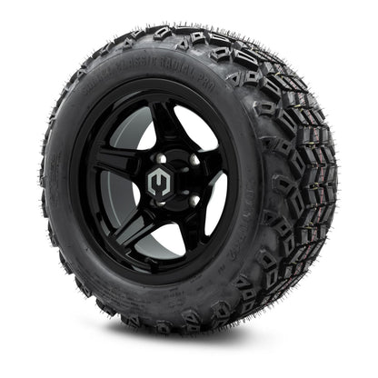 MODZ® 12" Drift Glossy Black Wheels & Off-Road Tires Combo (Xcomp Gladiator Radial 205/35R-12)