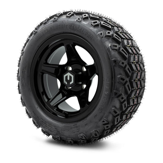 MODZ® 12" Drift Glossy Black Wheels & Off-Road Tires Combo (Xcomp Gladiator Radial 205/35R-12)
