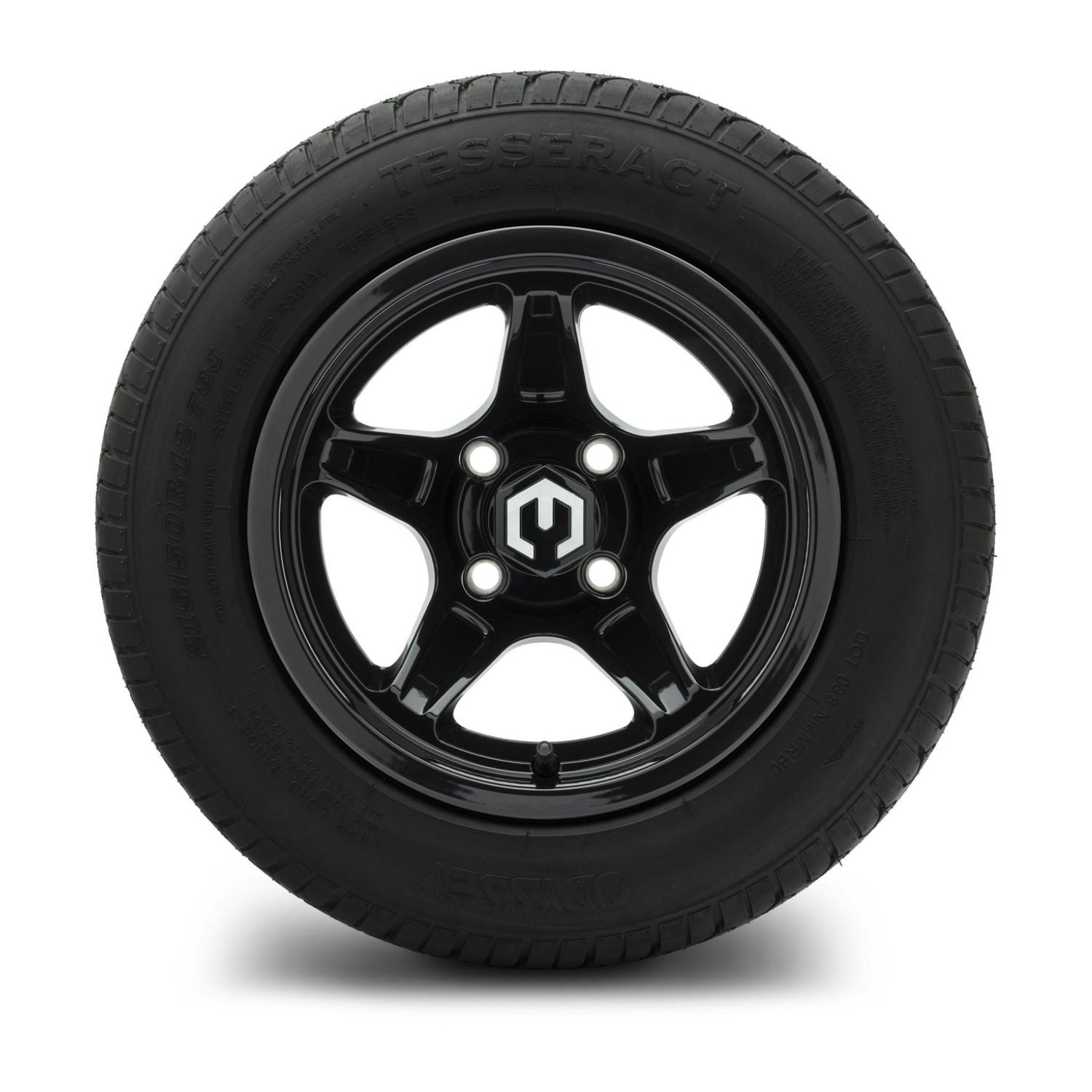 MODZ® 12" Drift Glossy Black Wheels & Street Tires Combo (Odyssey Tesseract Steel-Belted Radial 215/50-R12)