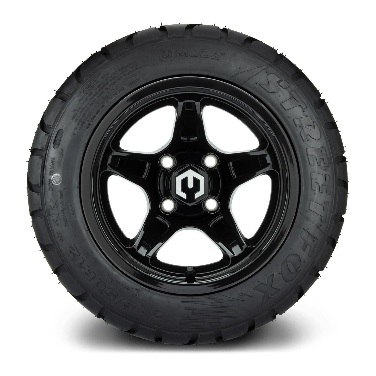 MODZ® 12" Drift Glossy Black Wheels & Street Tires Combo (MODZ Street Fox Radial 245/50-12)