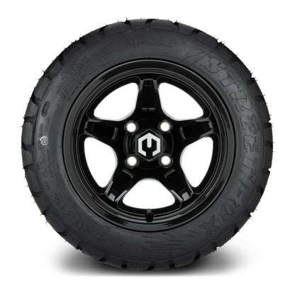 MODZ® 12" Drift Glossy Black Wheels & Street Tires Combo (MODZ Street Fox Radial 245/50-12)