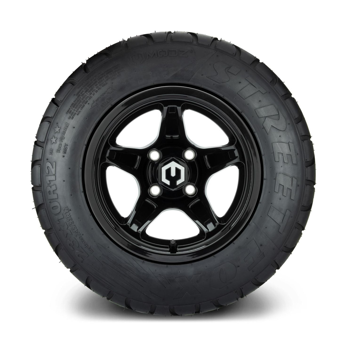 MODZ® 12" Drift Glossy Black Wheels & Street Tires Combo (MODZ Street Fox Radial 23x10-12)