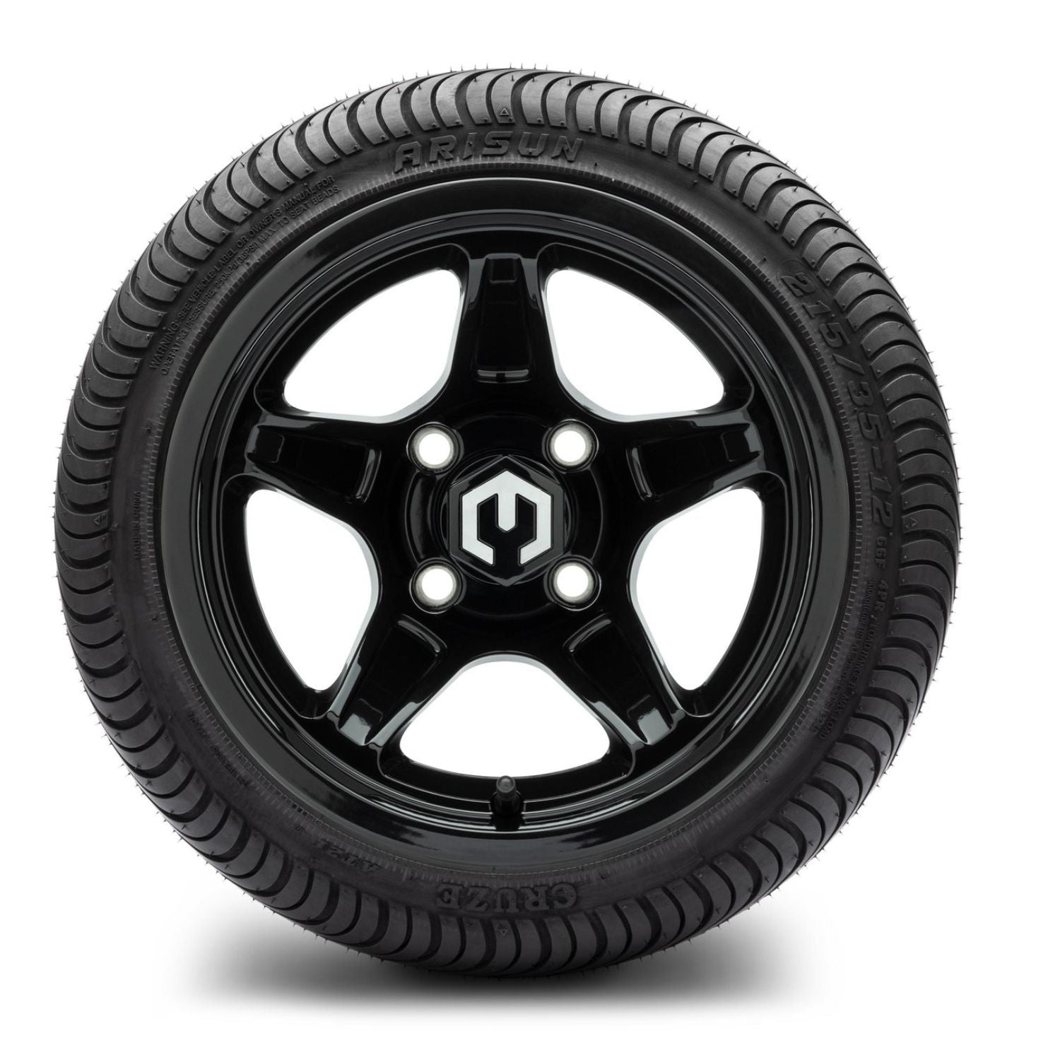 MODZ® 12" Drift Glossy Black Wheels & Street Tires Combo (Arisun Cruze 215/35-12)