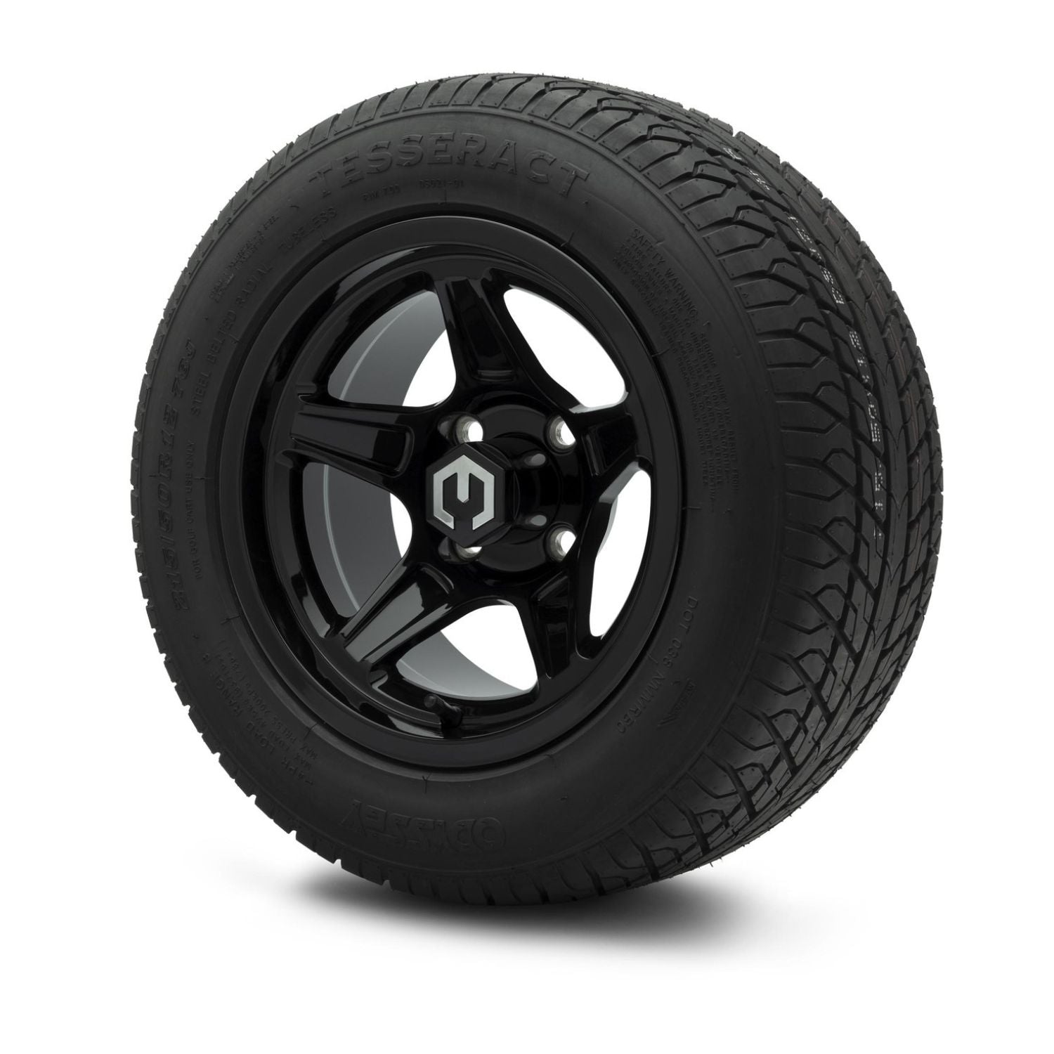 MODZ® 12" Drift Glossy Black Wheels & Street Tires Combo (Odyssey Tesseract Steel-Belted Radial 215/50-R12)