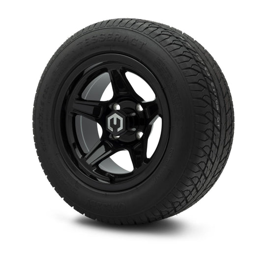 MODZ® 12" Drift Glossy Black Wheels & Street Tires Combo (Odyssey Tesseract Steel-Belted Radial 215/50-R12)